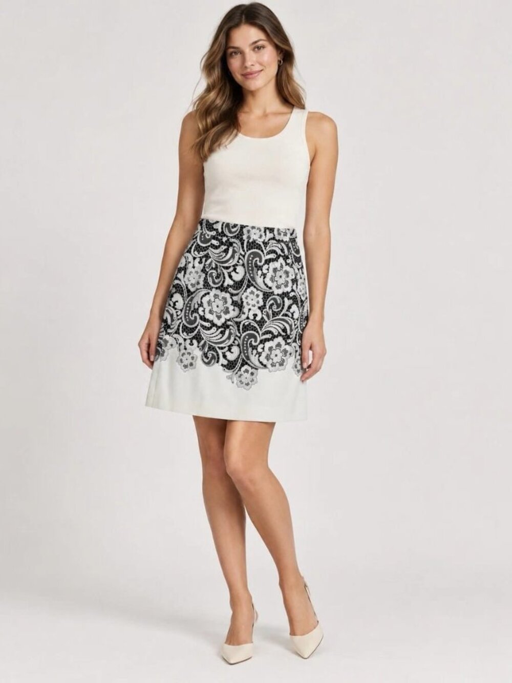 Authentic Dolce & Gabbana Light Blue With Black Lace Floral Pattern Skirt Sz 38